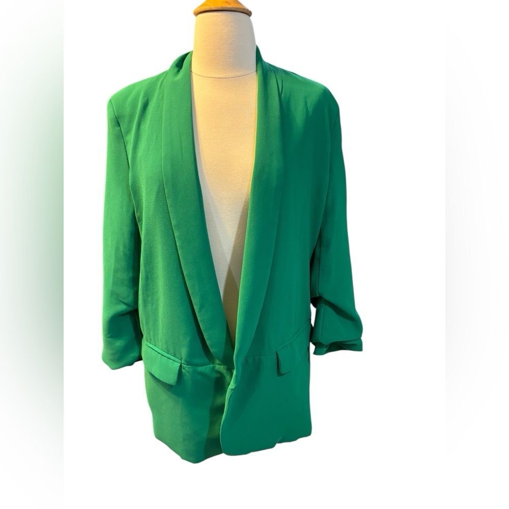 Women’s Kelly Green Dressy/Casual Open Blazer Jacket w/ Rolled Sleeves-L